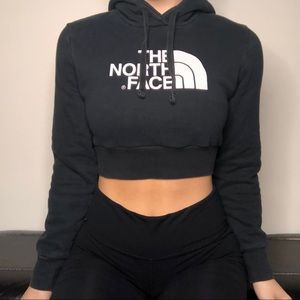 THE NORTH FACE Half Dome Black and White Reworked DIY Crop Hoodie Womens Small